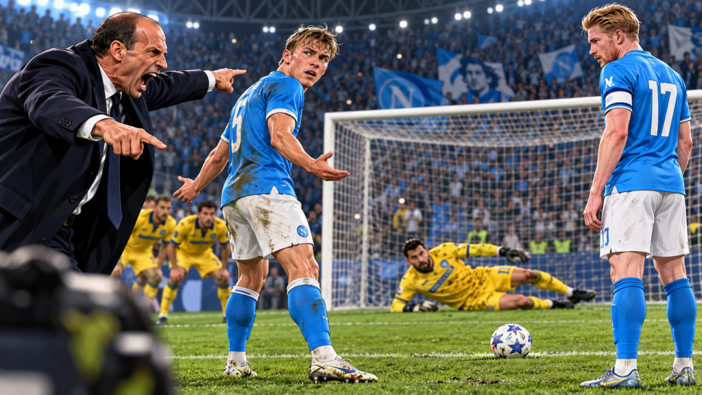 Napoli-Frosinone, Hojlund tira il rigore contro la volontà di Allegri, poi si scusa. La risposta di Allegri è esilarante (VIDEO)